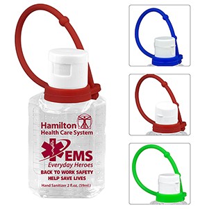 2 oz Hand Sanitizer Antibacterial Gel with Colorful Silicone Carry Leash (Spot Color Print)