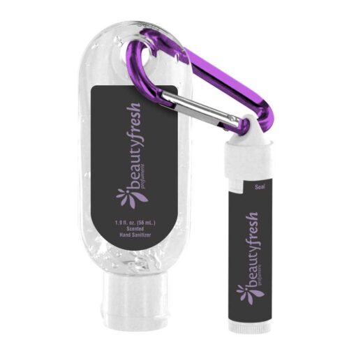 1.9 Oz. Clear Gel Sanitizer With Carabiner Attached To Spf 15 Lip Balm-1