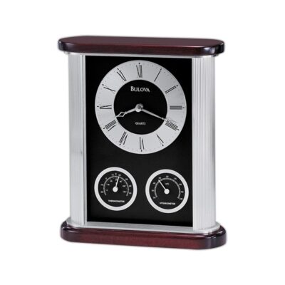 Bulova Belvedere Mahogany Black & Silver Clock & Thermometer Dials-1