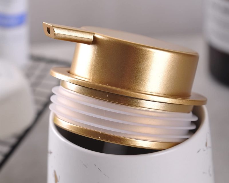 14 oz Marble Gold Inlay Ceramic Lotion Dispenser Liquid Hand Soap Dispenser Pump For Bathroom - 2