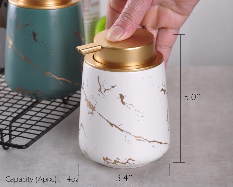 14 oz Marble Gold Inlay Ceramic Lotion Dispenser Liquid Hand Soap Dispenser Pump For Bathroom - 3