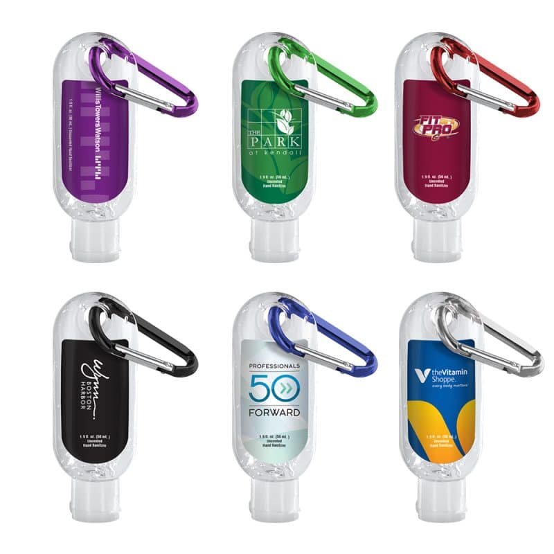 1.9 oz. Clear Sanitizer in Clear Bottle with Carabiner - 2