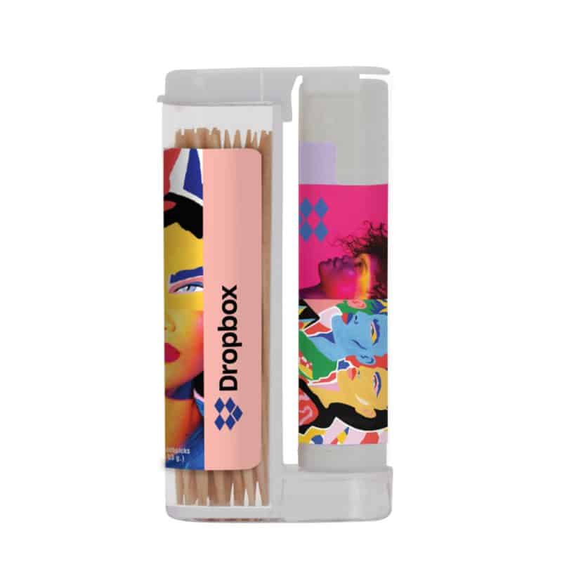 Wooden Toothpicks in a Rectangular Flip-Top Duo w/ SPF 15 Lip Balm - 2