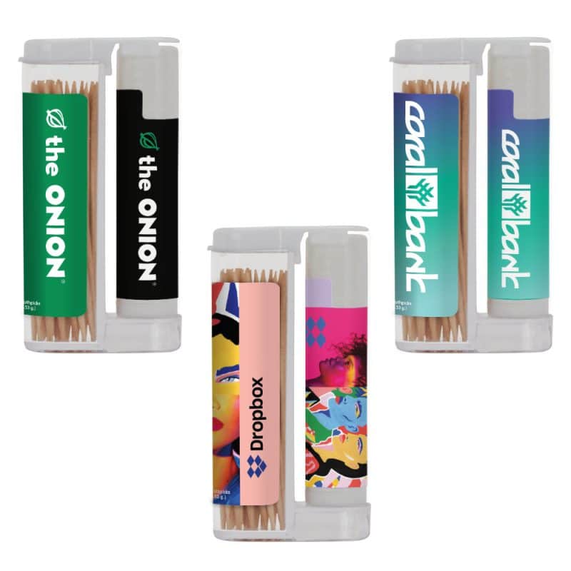 Wooden Toothpicks in a Rectangular Flip-Top Duo w/ SPF 15 Lip Balm - 3