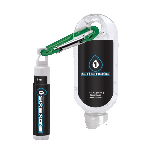 1.9 oz Clear Sanitizer with Carabiner attached to SPF 15 Lip Balm - 9
