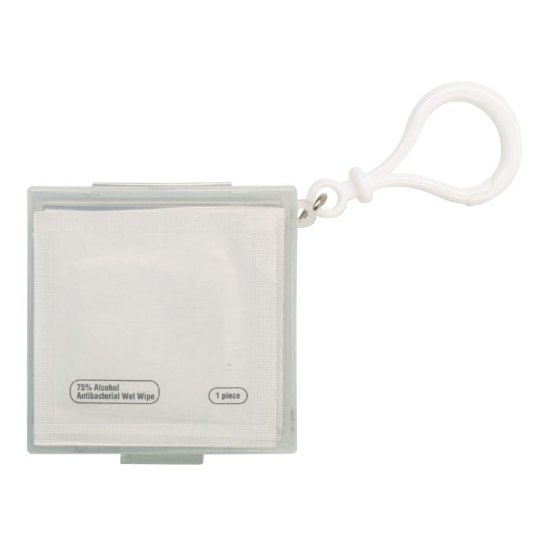 Individual Wet Wipes in Square Plastic Container & Carabiner - 1